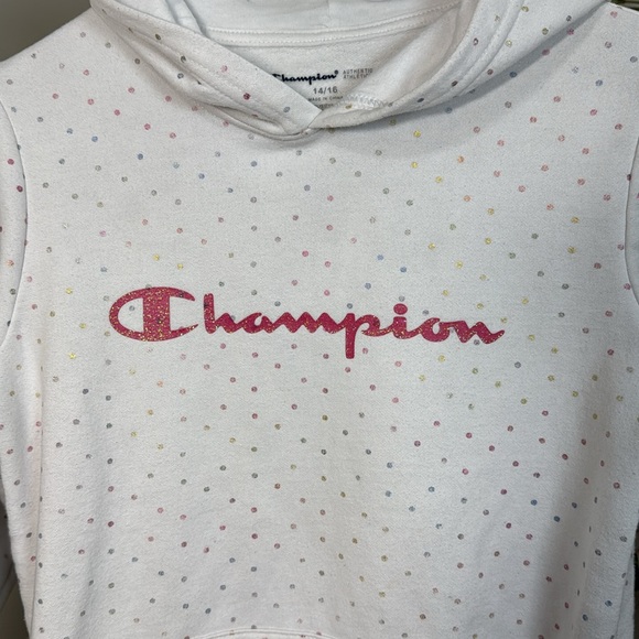 Champion hooded sweater white with pastel color dots glittery champion logo pink - Picture 2 of 5
